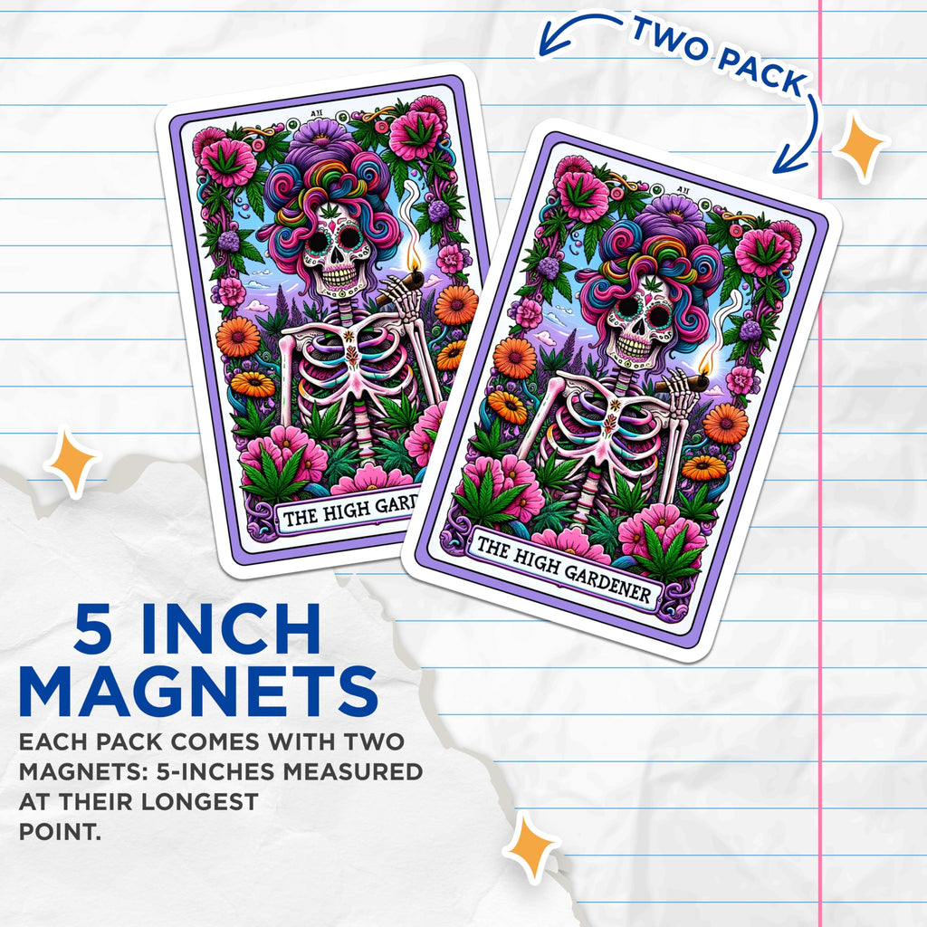 (2 Pack) Stoner Art Magnets - Psychedelic Skeleton - High Gardener Design - Cannabis Culture Decor - 5 Inches On Longest Side - Thick Durable Magnet - Made in USA - MAG30157