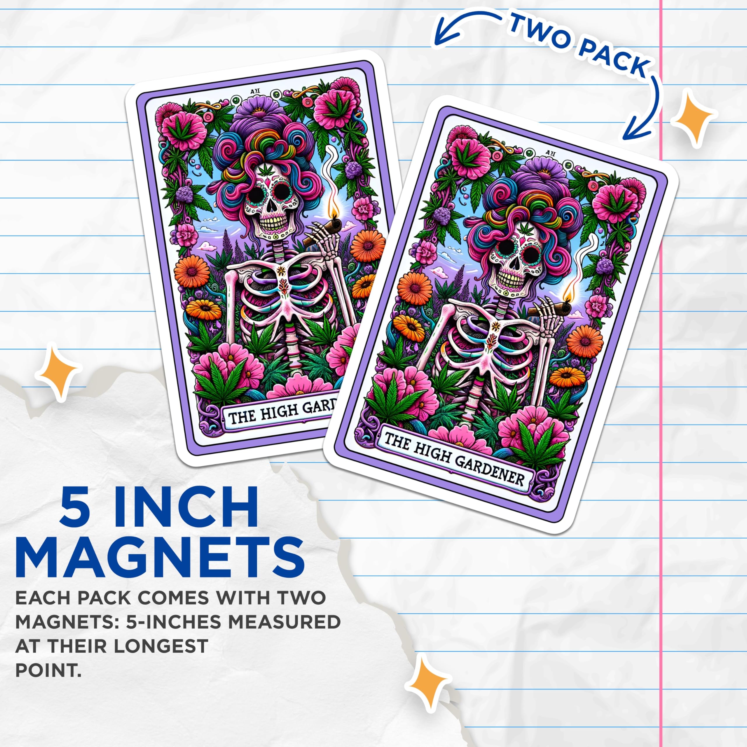 (2 Pack) Stoner Art Magnets - Psychedelic Skeleton - High Gardener Design - Cannabis Culture Decor - 5 Inches On Longest Side - Thick Durable Magnet - Made in USA - MAG30157