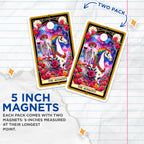 (2 Pack) The Audacity Magnets - Skeleton Unicorn Tarot Card - Cosmic Fantasy Art Decor - 5 Inches On Longest Side - Thick Durable Magnet - Made in USA - MAG22640