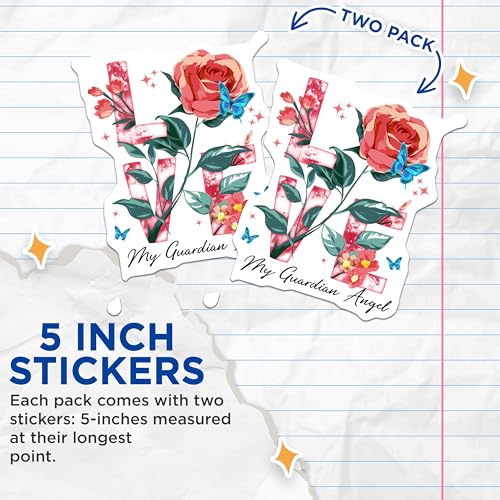 (2 Pack) Love My Guardian Angel Stickers - Inspirational Quote - Butterfly Flower Design - 5" On Longest Side - Sticks to Smooth Flat Surfaces - Made in USA - BMCS6134
