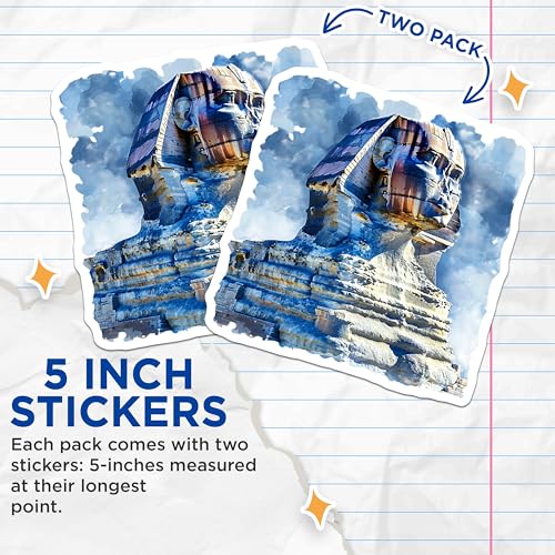 (2 Pack) Sphinx Art Stickers - Historical Landmark Stickers - Unique Travel Stickers - 5" On Longest Side - Sticks to Smooth Flat Surfaces - Made in USA - BMCS5193