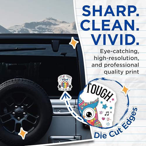 (2 Pack) Life is Tough But So are You Stickers - Inspirational Owl Stickers - Motivational Fitness Stickers - 5" On Longest Side - Sticks to Smooth Flat Surfaces - Made in USA - BMCS6963