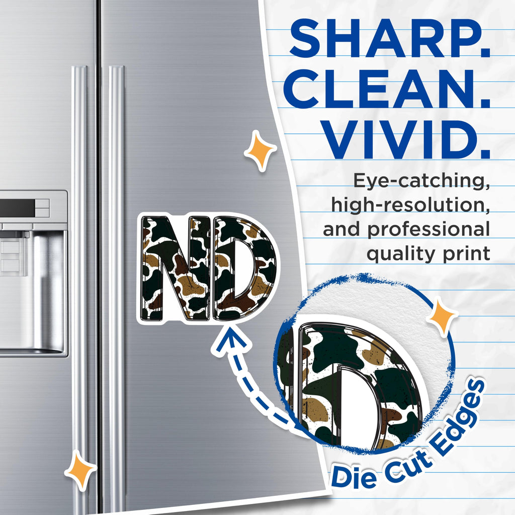 (2 Pack) North Dakota ND State Camouflage Magnets - Military Hunting Theme Fridge Decor - Rustic Army Style Initials - 5 Inches On Longest Side - Thick Durable Magnet - Made in USA - MAG22942