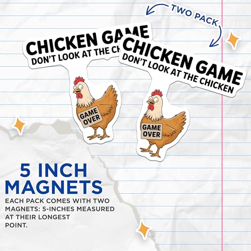 (2 Pack) Chicken Game Don't Look at The Chicken Magnets - Funny Chicken Magnets - Humorous Fridge Magnets - 5" On Longest Side - for Cars, Fridges, Toolboxes - Made in USA - MAG5599