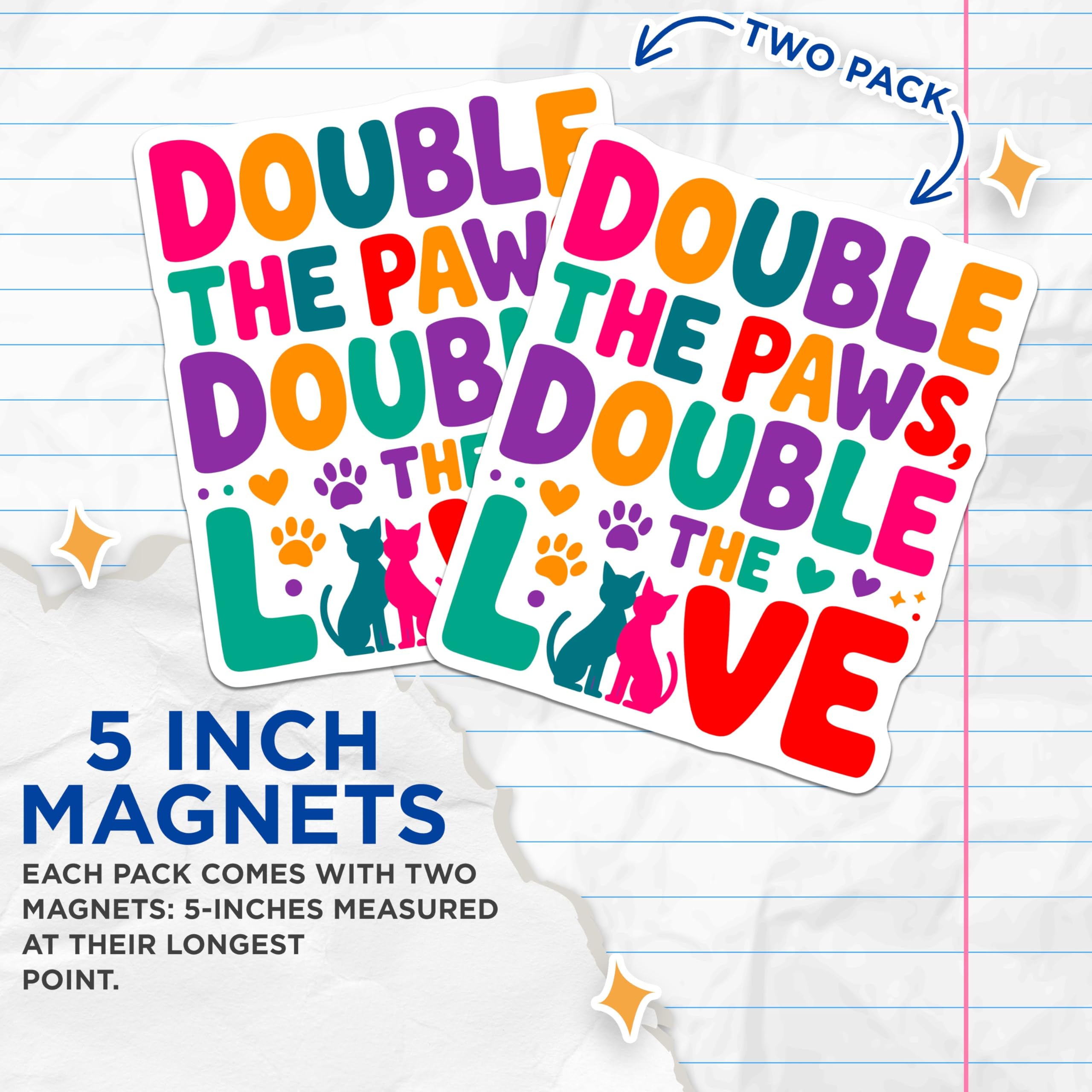 (2 Pack) Double Paws Love Magnets - Cat Lover Design - Feline Pet Decor - 5 Inches On Longest Side - Thick Durable Magnet - Made in USA - MAG30878