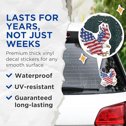 (2 Pack) American Eagle Stickers - Patriotic Flag - USA Bald Eagle Decals - 5" On Longest Side - Sticks to Smooth Flat Surfaces - Made in USA - BMCS7062