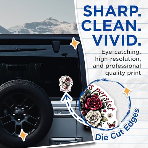 (2 Pack) Skull and Rose Stickers - The Horrors Persist But So Do I - Gothic Skull Art - Inspirational - 5" On Longest Side - Sticks to Smooth Flat Surfaces - Made in USA - BMCS7384