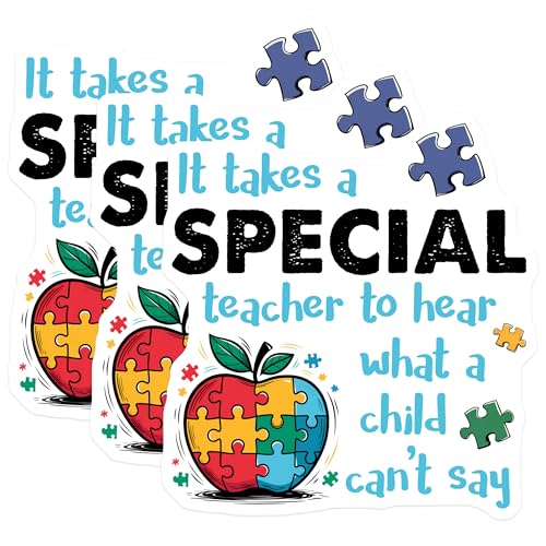 (3 Pack) Autism Teacher Decals - Special Education Stickers - Autism Awareness Support - 3 Inches On Longest Side - Easy Peel & Apply - Made in USA - 3MCS7187