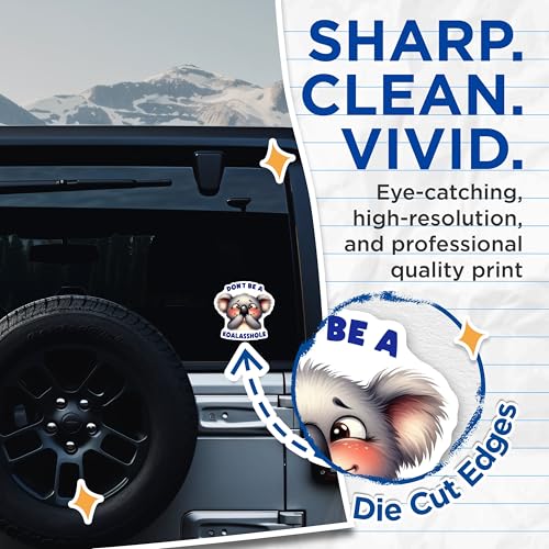 (2 Pack) Don't Be A Koalasshole Stickers - Funny Animal Meme Decal - Koala Vinyl Stickers for Laptops and Water Bottles - 5" On Longest Side - Sticks to Smooth Flat Surfaces - Made in USA - BMCS9431
