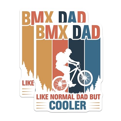 (2 Pack) BMX Dad Stickers - Like Normal Dad but Cooler - Biking Dad Stickers - Cool Dad Cycling Stickers - 5" On Longest Side - Sticks to Smooth Flat Surfaces - Made in USA - BMCS4784