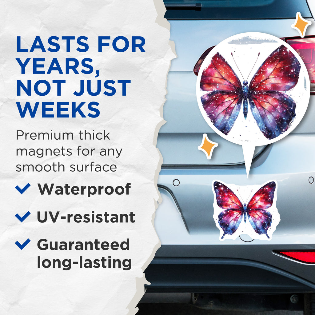 (2 Pack) Galaxy Butterfly Magnets - Celestial Fridge Decor - Cosmic Art Magnet - Aesthetic Locker Decoration - 5 Inches On Longest Side - Thick Durable Magnet - Made in USA - MAG36463