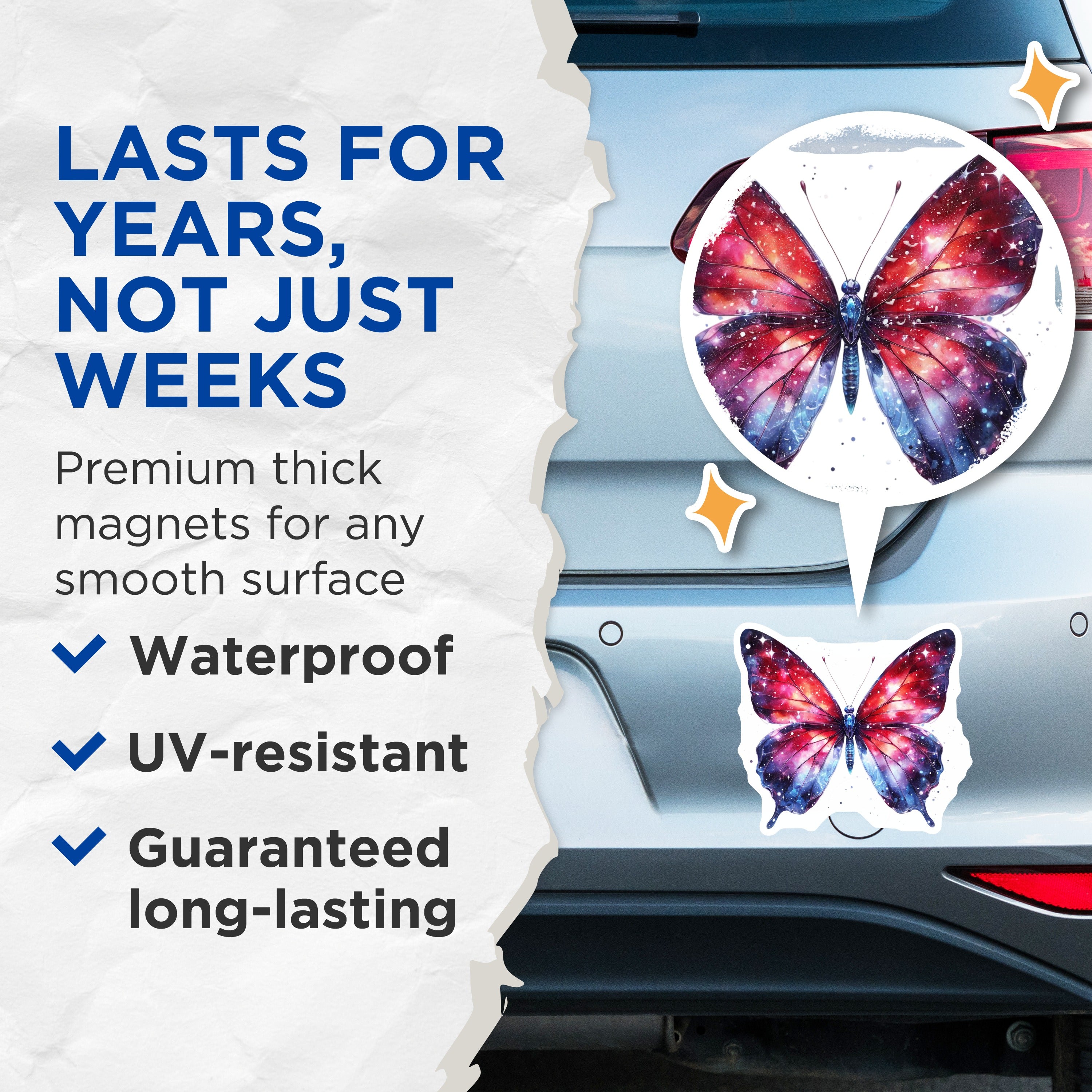 (2 Pack) Galaxy Butterfly Magnets - Celestial Fridge Decor - Cosmic Art Magnet - Aesthetic Locker Decoration - 5 Inches On Longest Side - Thick Durable Magnet - Made in USA - MAG36463