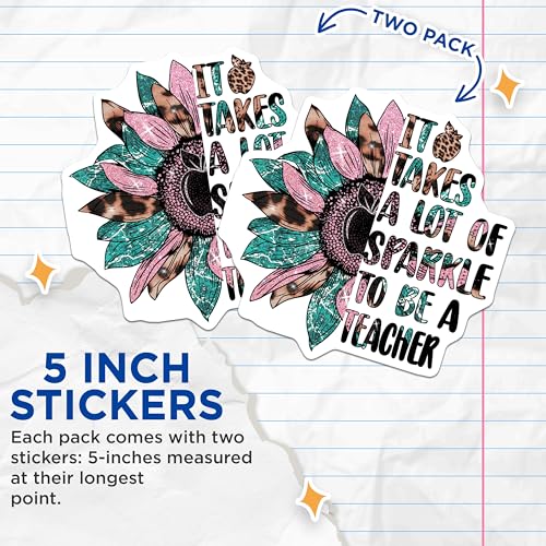 (2 Pack) Teacher Stickers - Inspirational Teacher Quotes Stickers - Sparkle Teacher Appreciation Stickers - 5" On Longest Side - Sticks to Smooth Flat Surfaces - Made in USA - BMCS4153