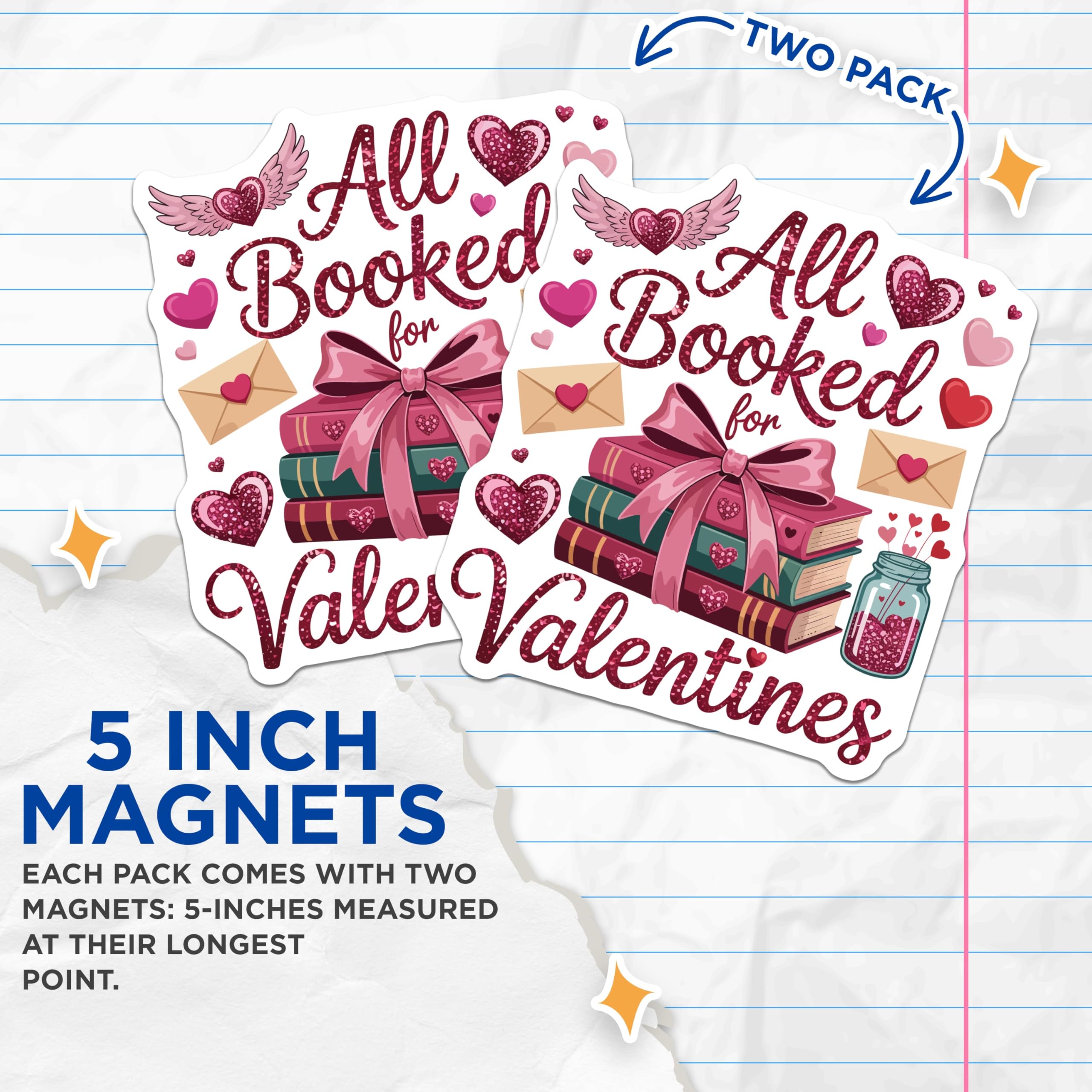 (2 Pack) All Booked for Valentines Magnets - Literary Book Lover Decor - Romantic Heart Refrigerator Magnets - 5 Inches On Longest Side - Thick Durable Magnet - Made in USA - MAG21293