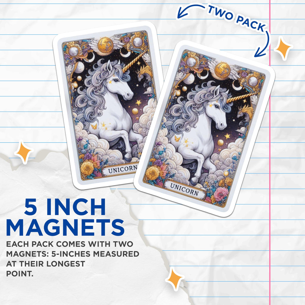 (2 Pack) White Unicorn Magnets - Enchanting Fantasy Art - Mythical Creature Decor - Celestial Starry Night Scene - 5 Inches On Longest Side - Thick Durable Magnet - Made in USA - MAG20729