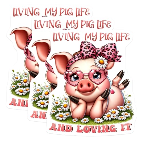 (3 Pack) Pig Life Decals - Cute Animal Stickers - Daisy Flower Decal - 3 Inches On Longest Side - Easy Peel & Apply - Made in USA - 3MCS6699