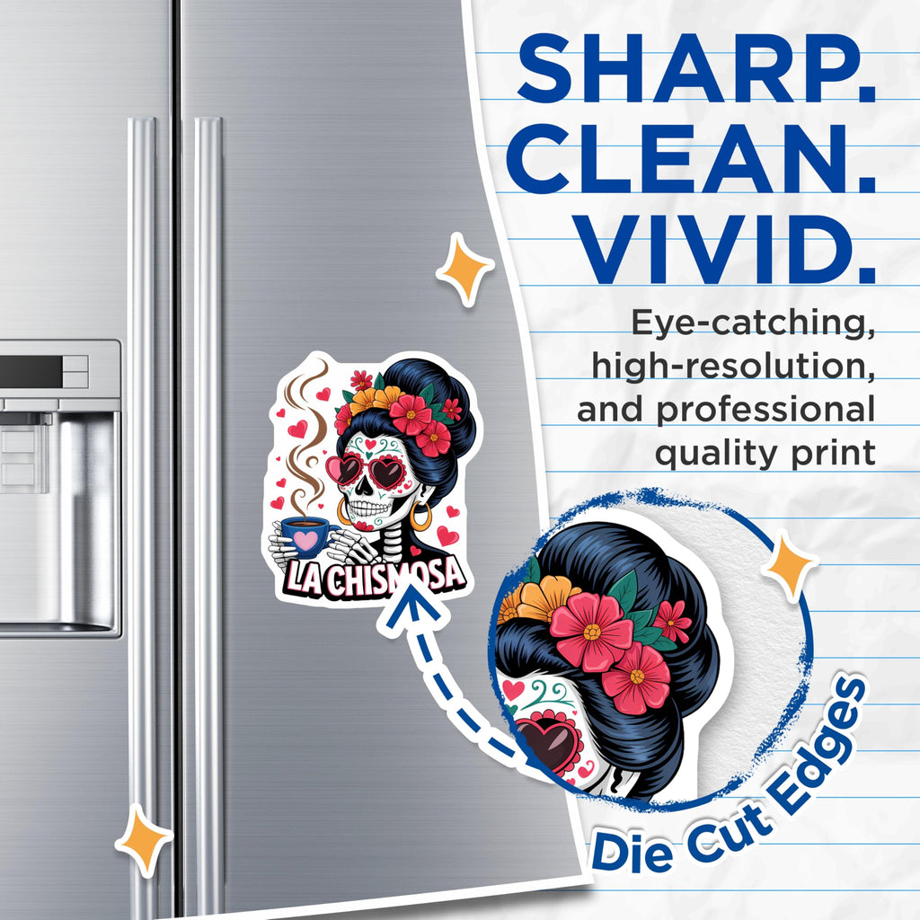 (2 Pack) La Chismosa Magnets - Sugar Skull Art - Calavera Coffee Lover Decor - Day of the Dead Vibes - Mexican Folk Art - 5 Inches On Longest Side - Thick Durable Magnet - Made in USA - MAG21831