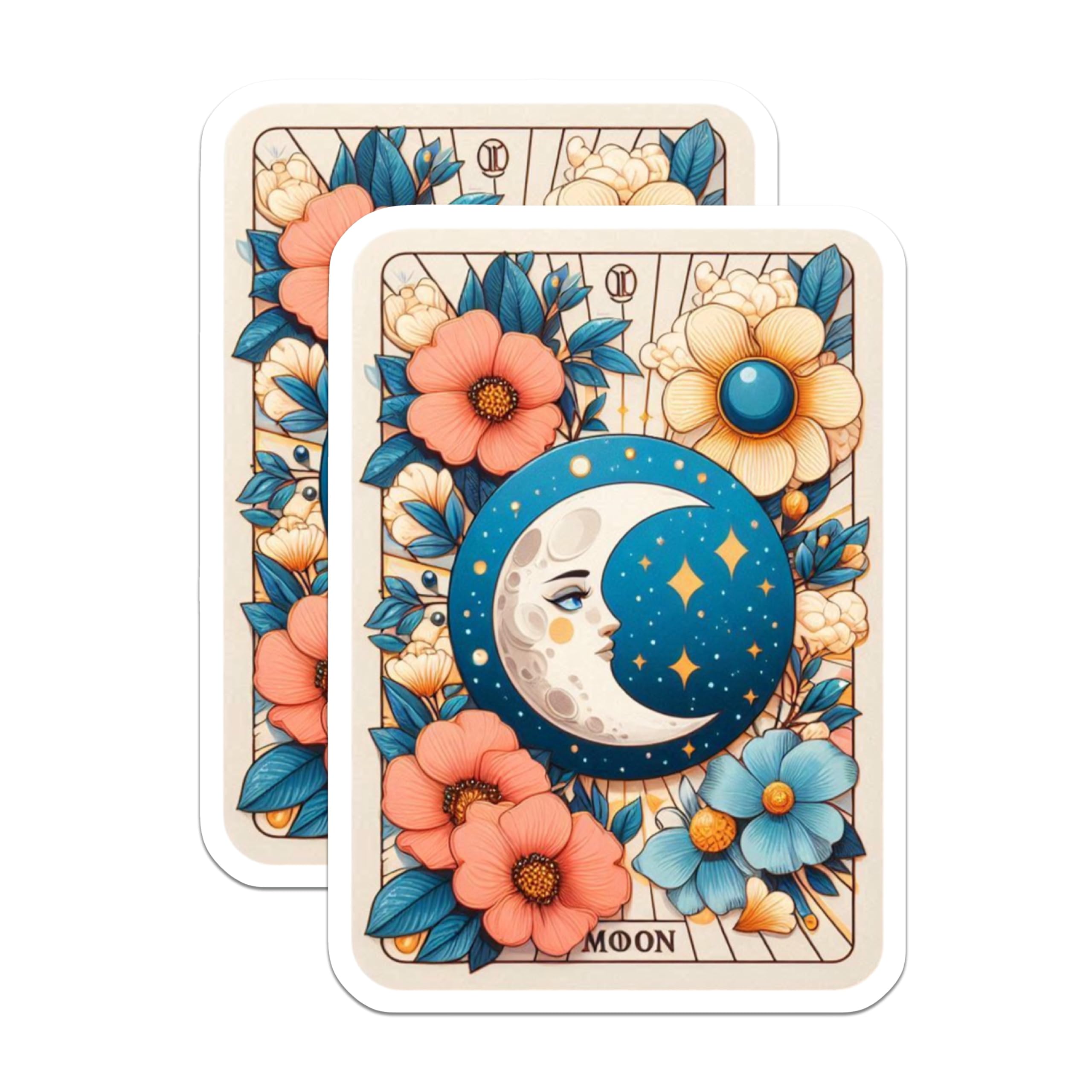 (2 Pack) Moon Tarot Card Magnets - Celestial Floral Decor - Mystical Aesthetic Fridge Magnets - 5 Inches On Longest Side - Thick Durable Magnet - Made in USA - MAG21343