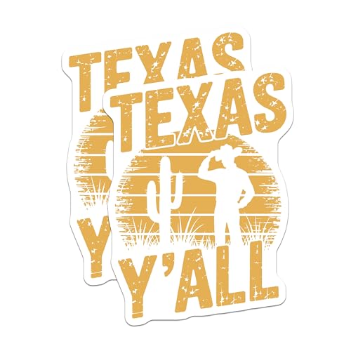 (2 Pack) Texas Y'all Stickers - Cowboy Sticker - Western Decal - 5" On Longest Side - Sticks to Smooth Flat Surfaces - Made in USA - BMCS6740