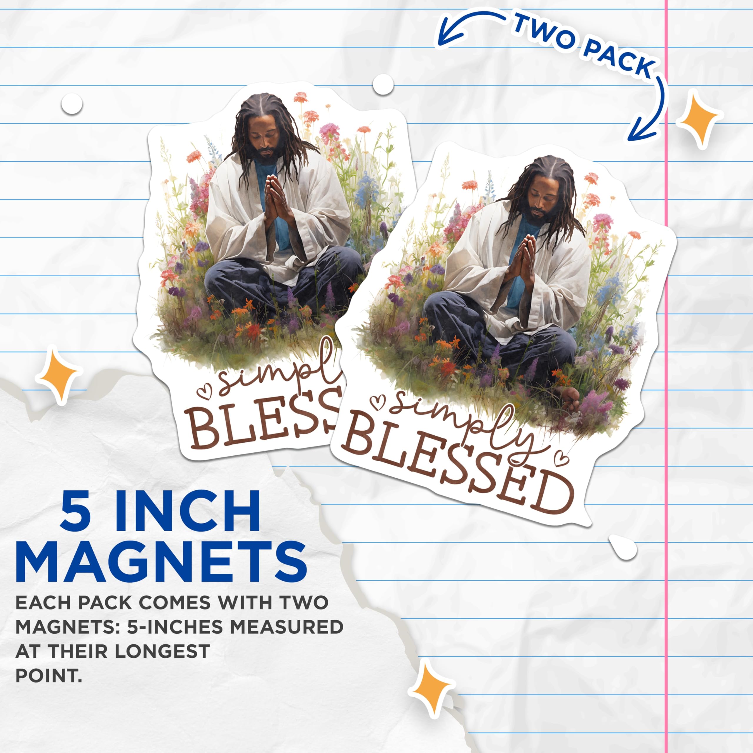 (2 Pack) Jesus Magnets - Spiritual Christian Decor - Simply Blessed Art - 5 Inches On Longest Side - Thick Durable Magnet - Made in USA - MAG20446
