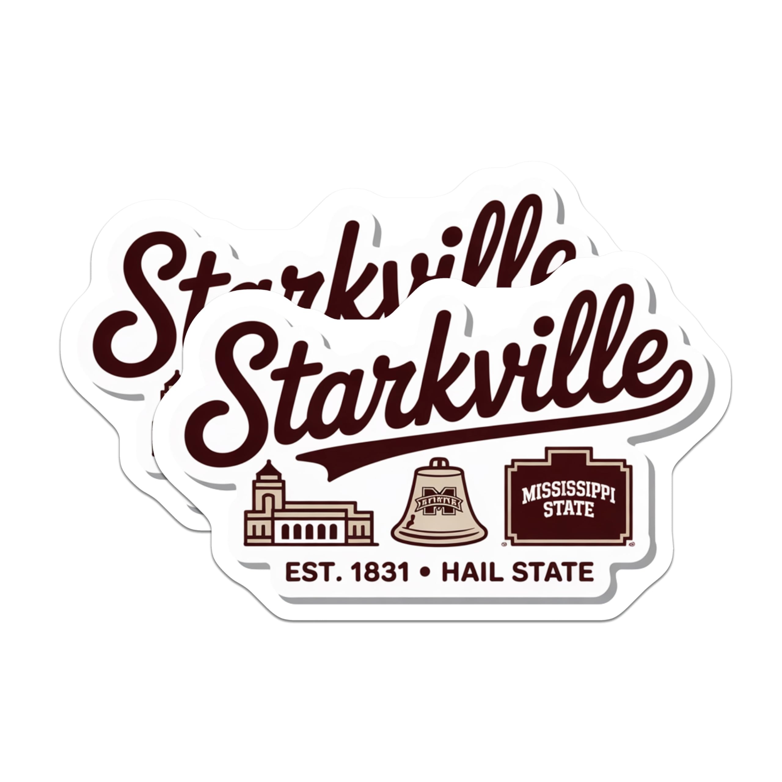 (2 Pack) Starkville Magnets - Mississippi State Bulldog - College Town Pride - 5" On Longest Side - Premium Magnet - for Cars, Refrigerators, Toolboxes, Lockers - Made in USA - MAG17927