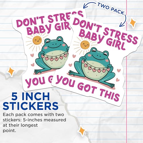 (2 Pack) Frog Sticker - Motivational Sticker - Cute Sticker - Inspirational Sticker for Kids - Waterproof Decal - 5" On Longest Side - Sticks to Smooth Flat Surfaces - Made in USA - BMCS5625