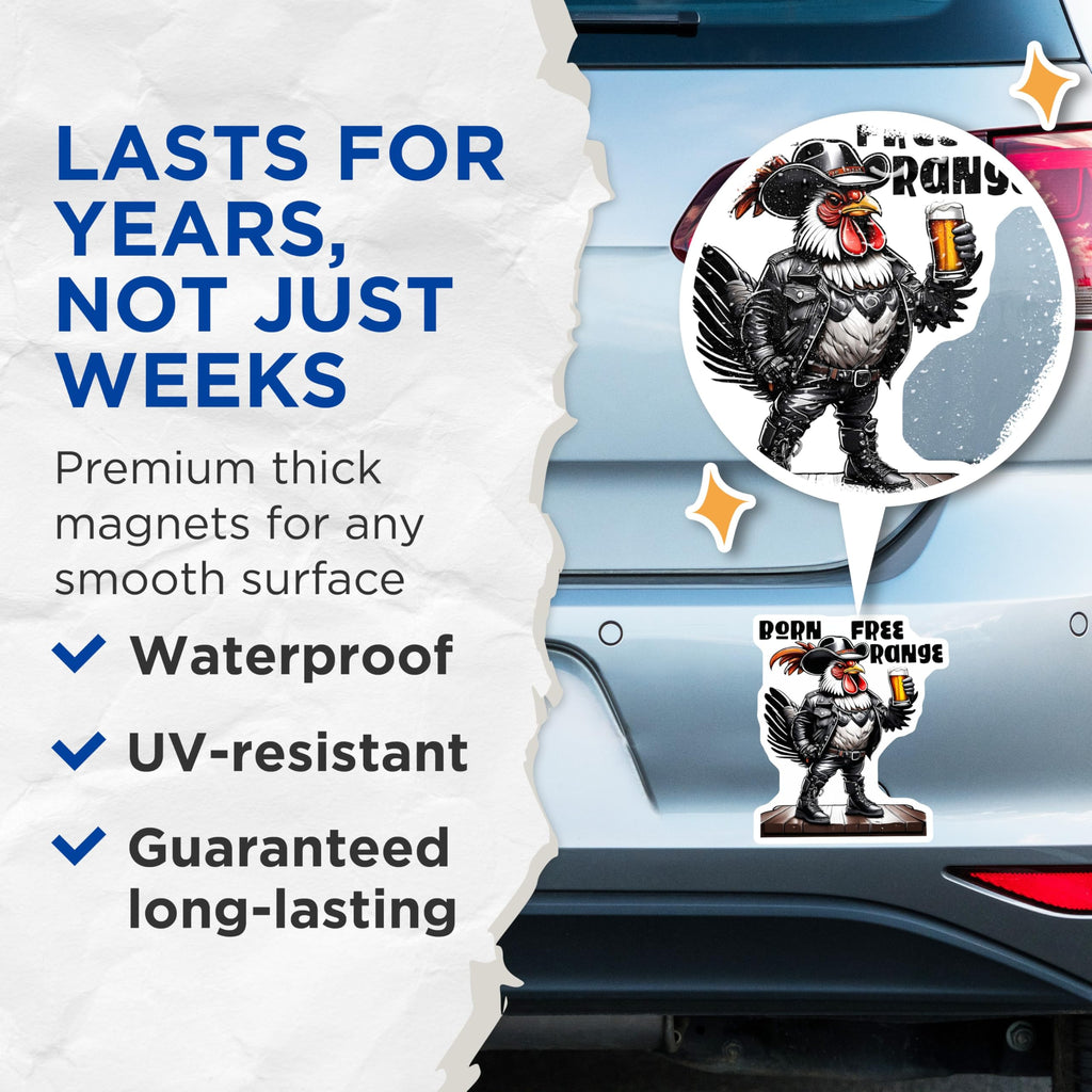 (2 Pack) Chicken Lover Magnets - Cowboy Chicken - Beer Drinking Rooster - 5" On Longest Side - Premium Magnet - for Cars, Refrigerators, Toolboxes, Lockers - Made in USA - MAG15551
