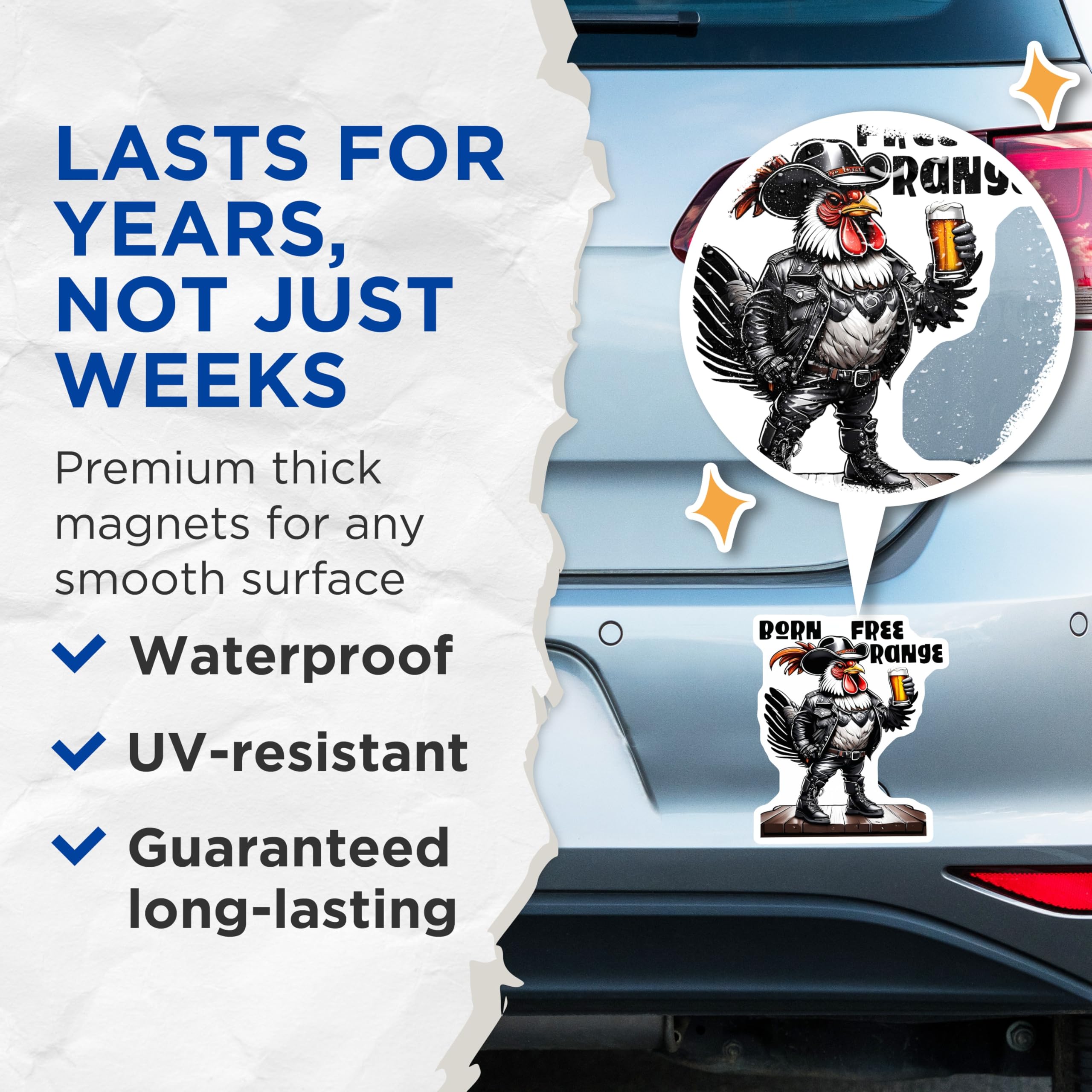 (2 Pack) Chicken Lover Magnets - Cowboy Chicken - Beer Drinking Rooster - 5" On Longest Side - Premium Magnet - for Cars, Refrigerators, Toolboxes, Lockers - Made in USA - MAG15551