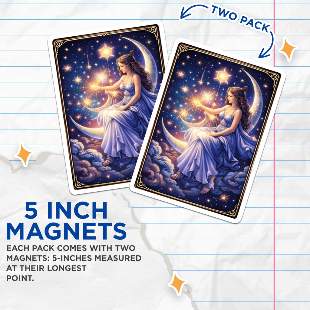 (2 Pack) Moon Goddess Magnets - Celestial Decor - Dreamy Night Sky Art - 5" On Longest Side - Premium Magnet - for Cars, Refrigerators, Toolboxes, Lockers - Made in USA - MAG15317