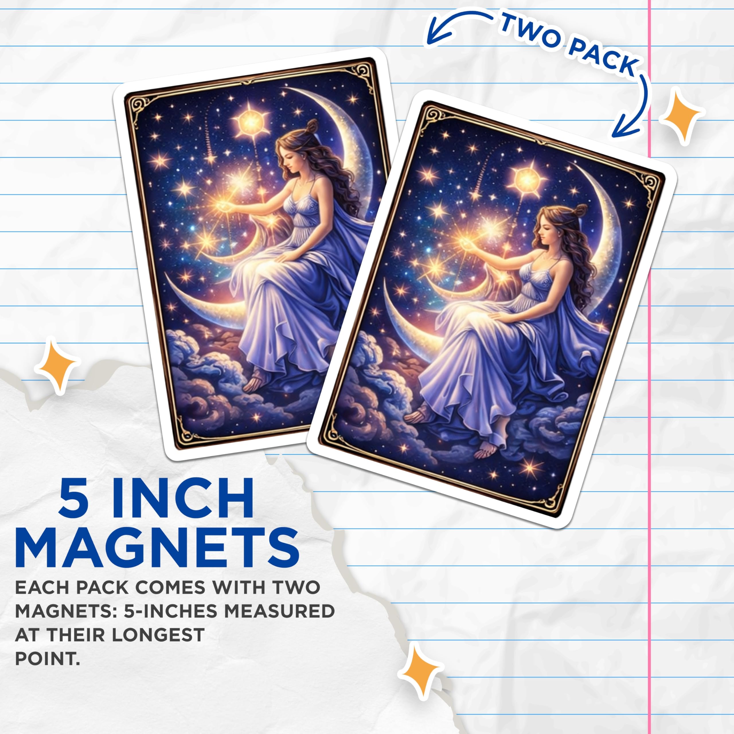 (2 Pack) Moon Goddess Magnets - Celestial Decor - Dreamy Night Sky Art - 5" On Longest Side - Premium Magnet - for Cars, Refrigerators, Toolboxes, Lockers - Made in USA - MAG15317