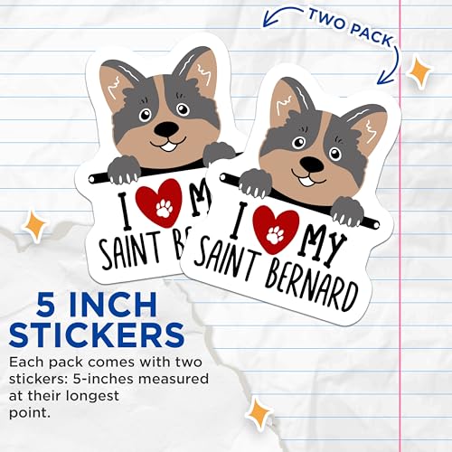 (2 Pack) I Love My Saint Bernard Stickers - Cute Dog Stickers - Animal Lover Stickers - 5" On Longest Side - Sticks to Smooth Flat Surfaces - Made in USA - BMCS4296