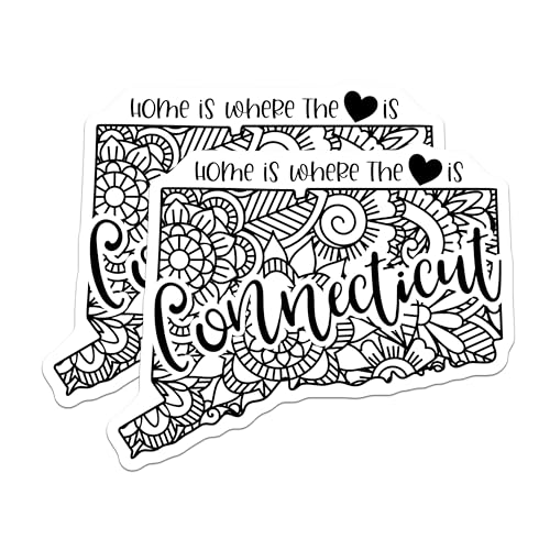 (2 Pack) Connecticut State Sticker Stickers - Home is Where The Heart is - Decorative State Love Decal - 5" On Longest Side - Sticks to Smooth Flat Surfaces - Made in USA - BMCS9105
