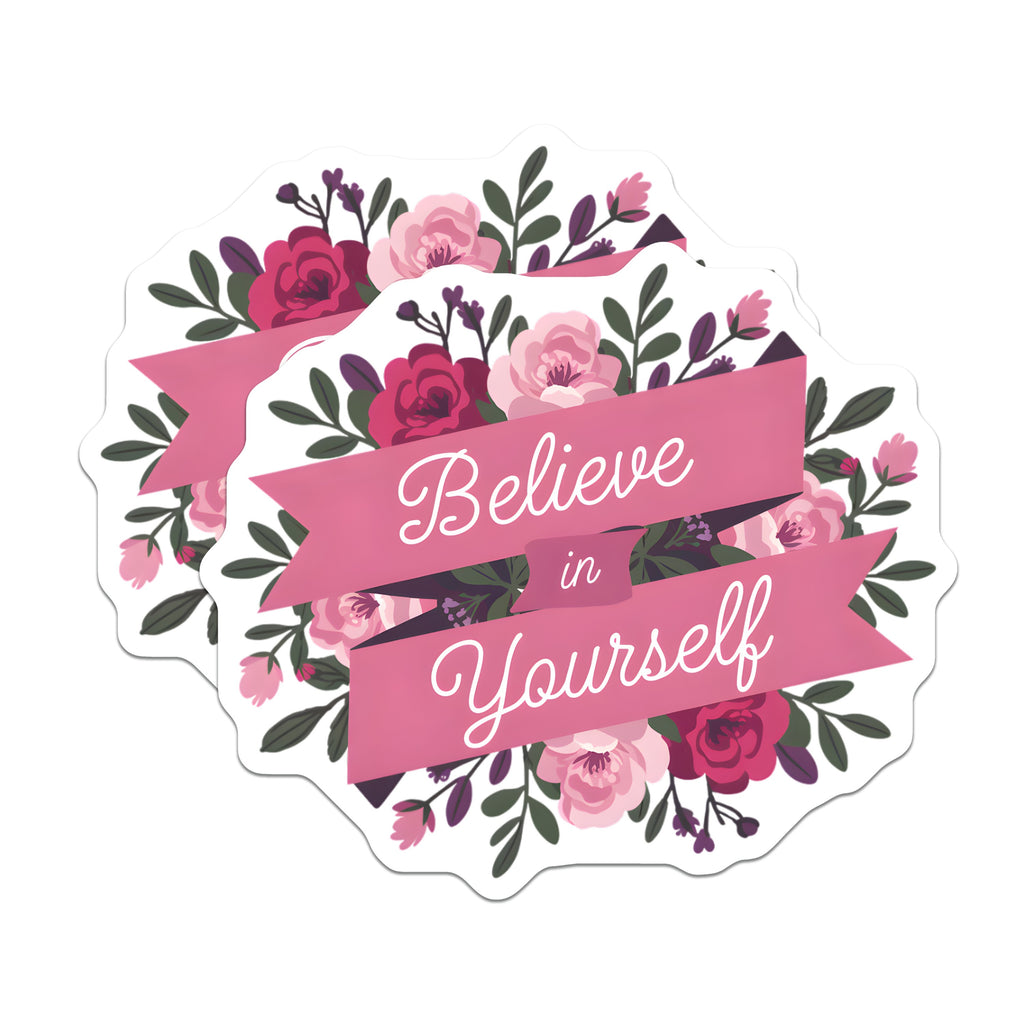 (2 Pack) Believe in Yourself Magnets - Inspirational Quote - Floral Affirmation Decor - 5 Inches On Longest Side - Thick Durable Magnet - Made in USA - MAG38129