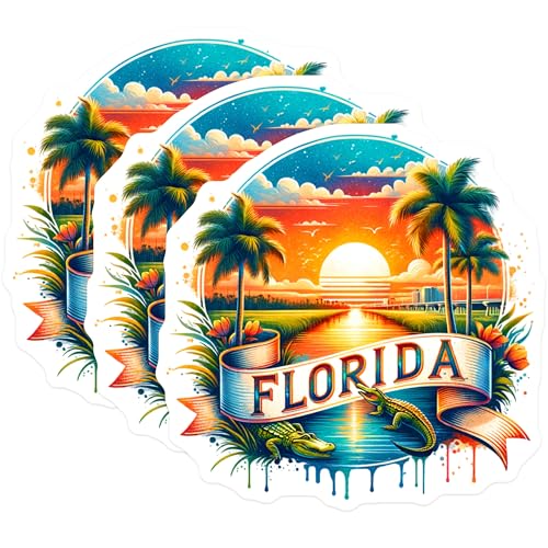 (3 Pack) Florida Alligator Decals - Sunshine State Stickers - Laptop Decals- 3 Inches On Longest Side - Easy Peel & Apply - Made in USA - 3MCS5502