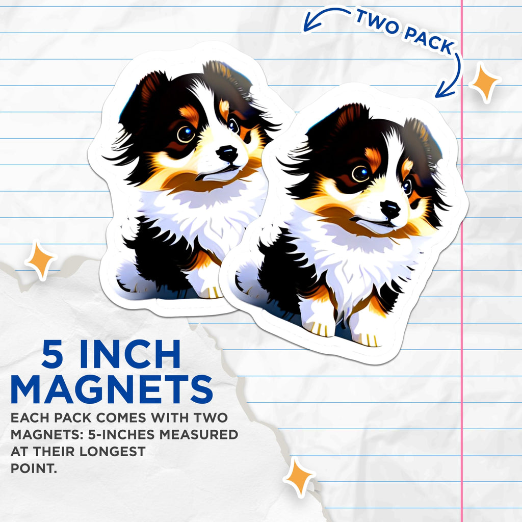 (2 Pack) Australian Shepherd Puppy Magnets - Cute Dog Lover Magnet - Pet Owner Home Decor - 5 Inches On Longest Side - Thick Durable Magnet - Made in USA - MAG22274