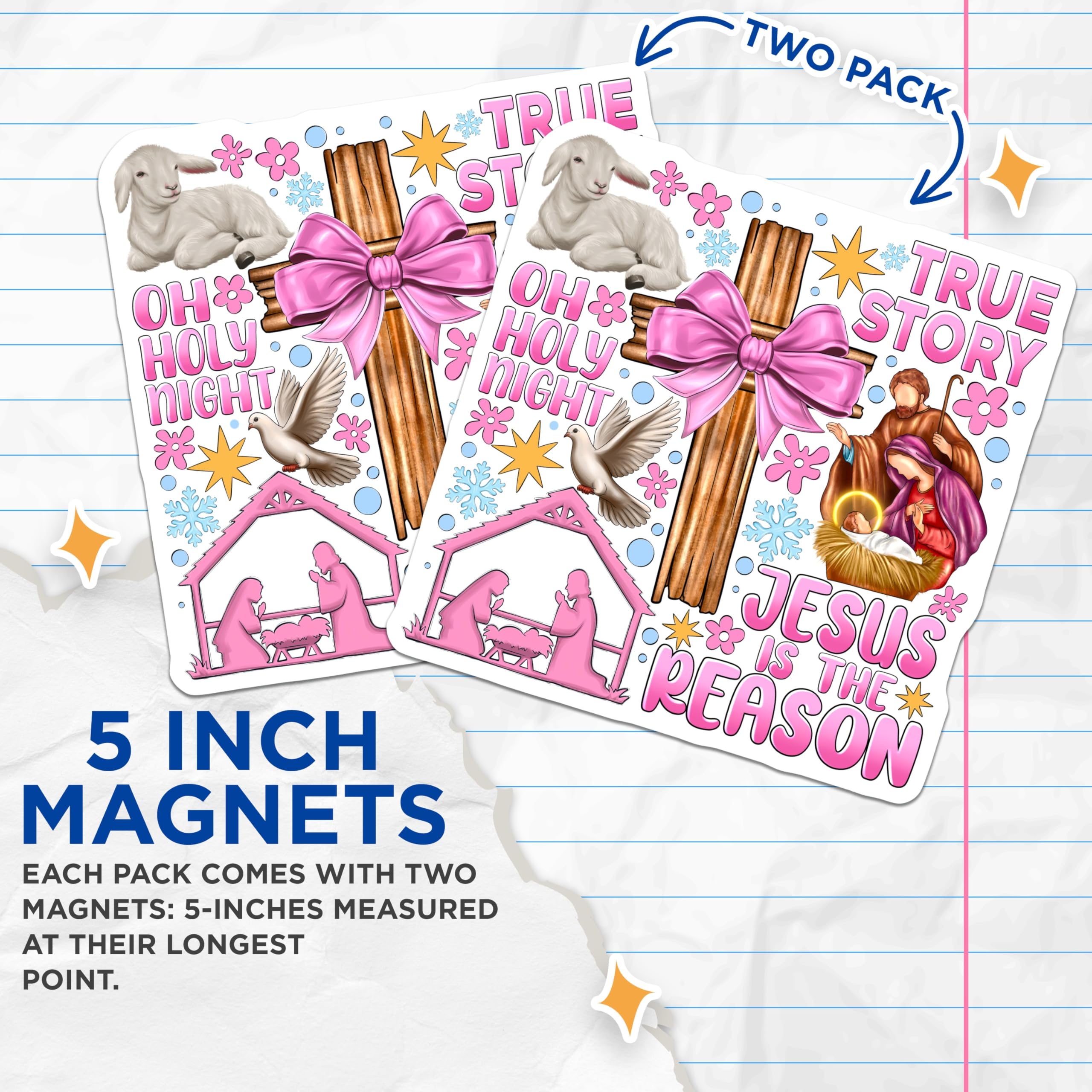 (2 Pack) Jesus is the Reason Magnets - Nativity Scene Christmas Decor - Christian Faith Holiday Fridge Magnets - 5 Inches On Longest Side - Thick Durable Magnet - Made in USA - MAG28422