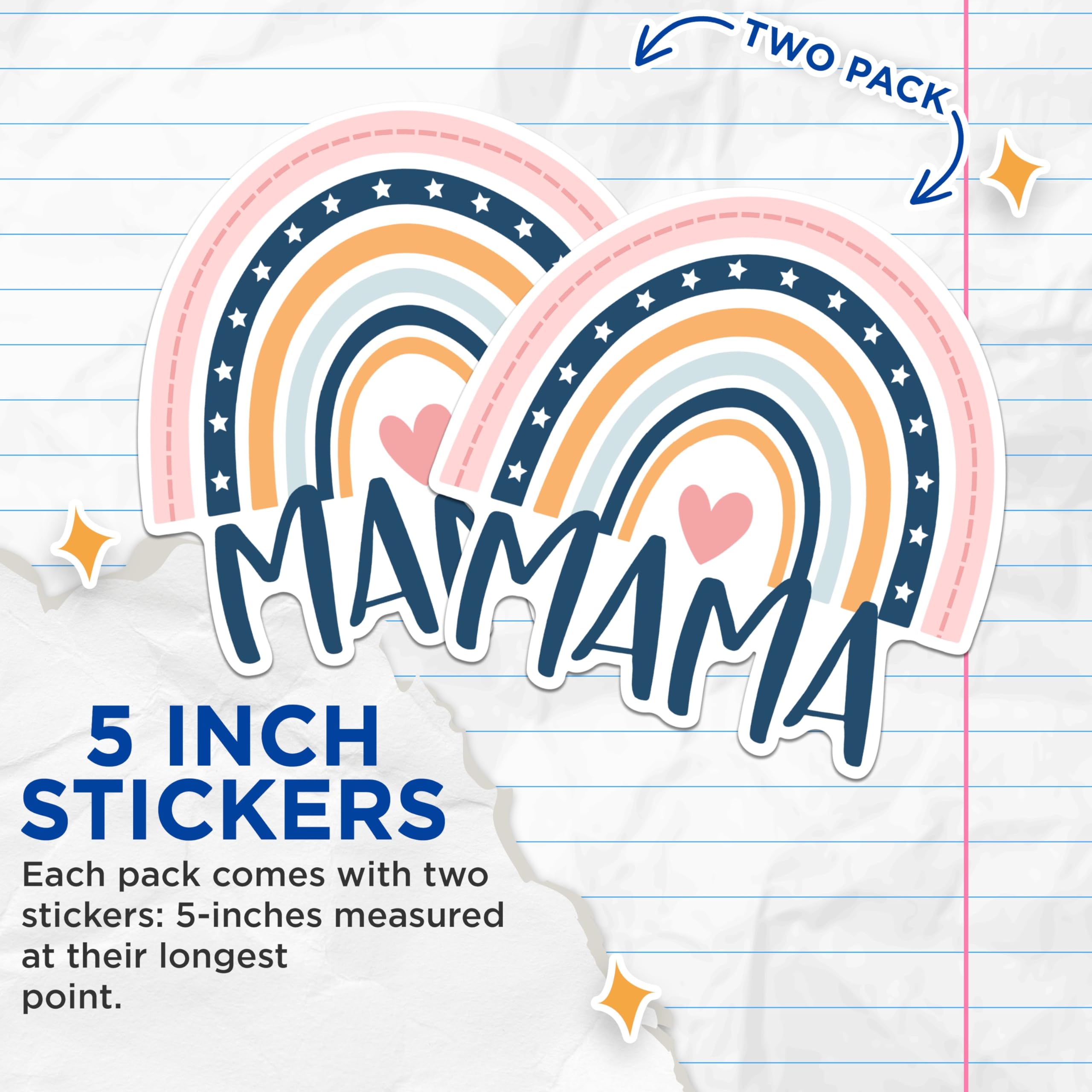 (2 Pack) Mama Rainbow Stickers - Cute Heart Stickers - Mom Aesthetic Stickers - 5" On Longest Side - Sticks to Any Smooth Flat Surface - Made in USA - BMCS2567