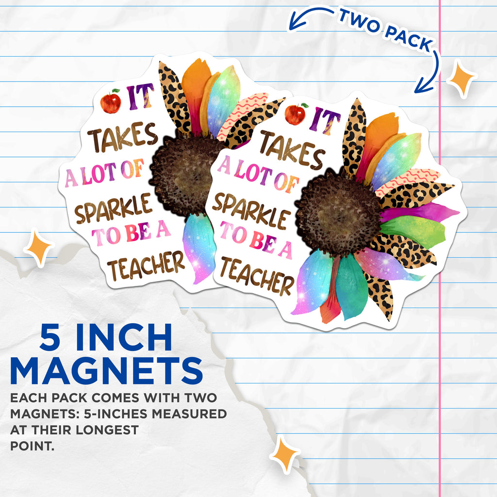 (2 Pack) Teacher Appreciation Magnets - Educator Sunflower Decor - Teacher Thank You - End of School Year - Classroom Decor - 5 Inches On Longest Side - Thick Durable Magnet - Made in USA - MAG39165