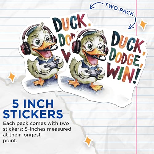 (2 Pack) Gamer Duck Stickers - Gamer Gift - 5" On Longest Side - Sticks to Smooth Flat Surfaces - Made in USA - BMCS8551 - BMCS8551