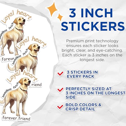 (3 Pack) Labrador Retriever Decals - Loyal Heart Dog - Forever Friend Decals - 3 Inches On Longest Side - Easy Peel & Apply - Made in USA - 3MCS1225