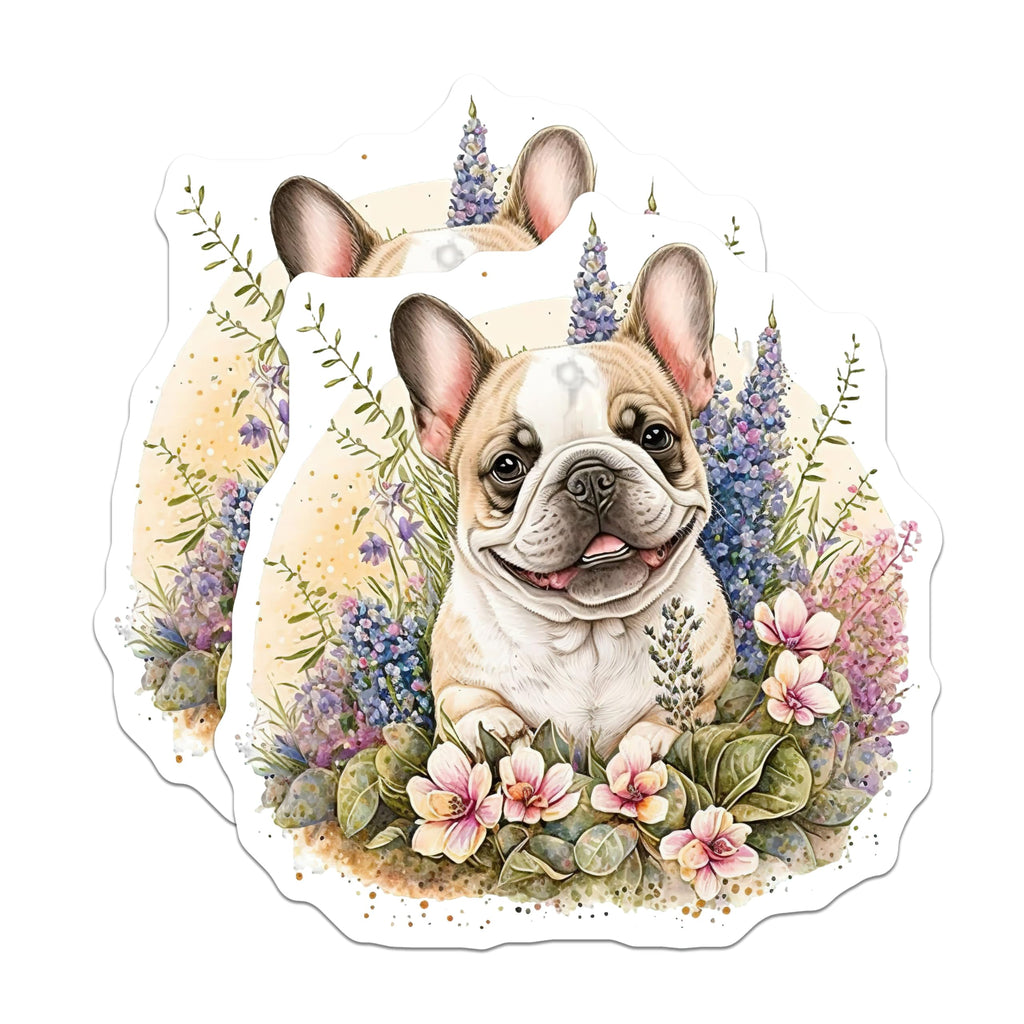 (2 Pack) French Bulldog Magnets - Cute Dog Art - Floral Refrigerator Magnets - 5" On Longest Side - Premium Magnet - for Cars, Refrigerators, Toolboxes, Lockers - Made in USA - MAG16276