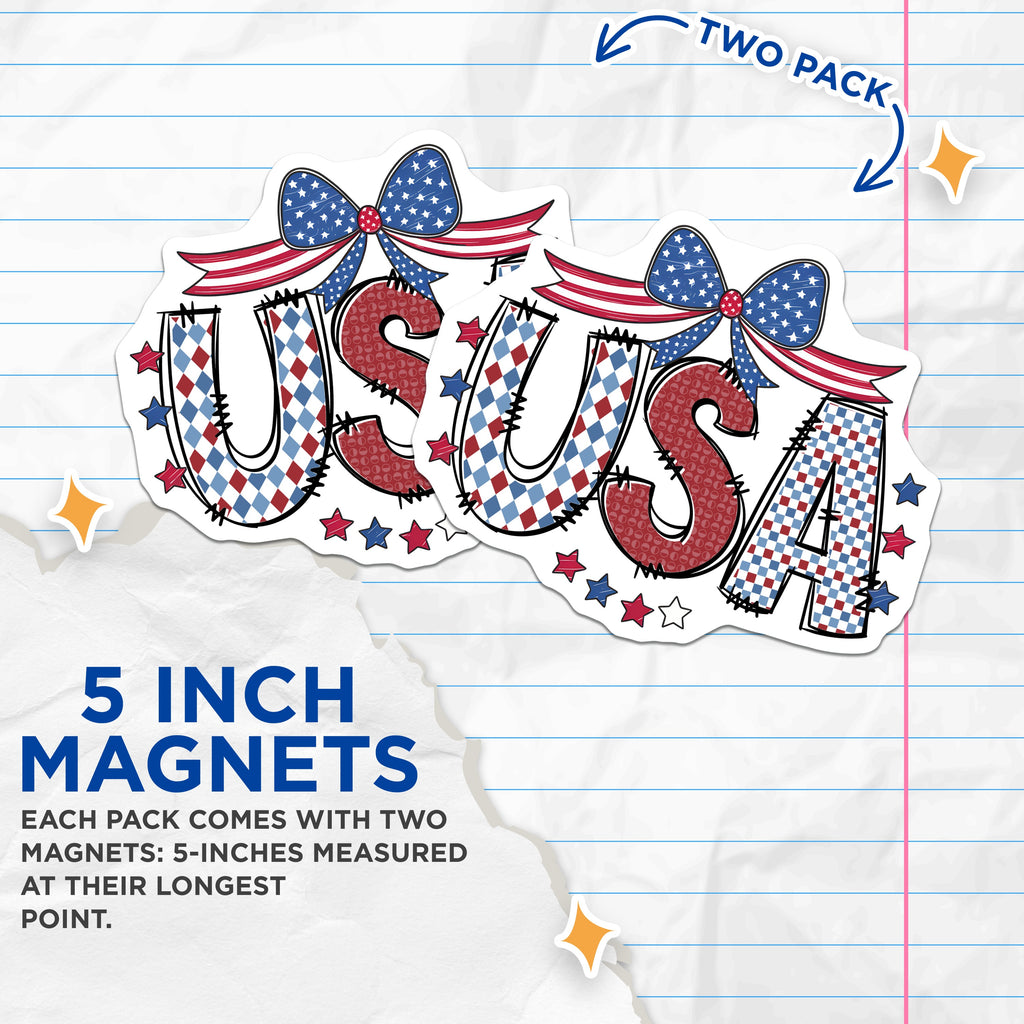 (2 Pack) USA Magnets - Patriotic American Decor - 4th of July Decoration - Military Appreciation - Stars Stripes - 5 Inches On Longest Side - Thick Durable Magnet - Made in USA - MAG36273