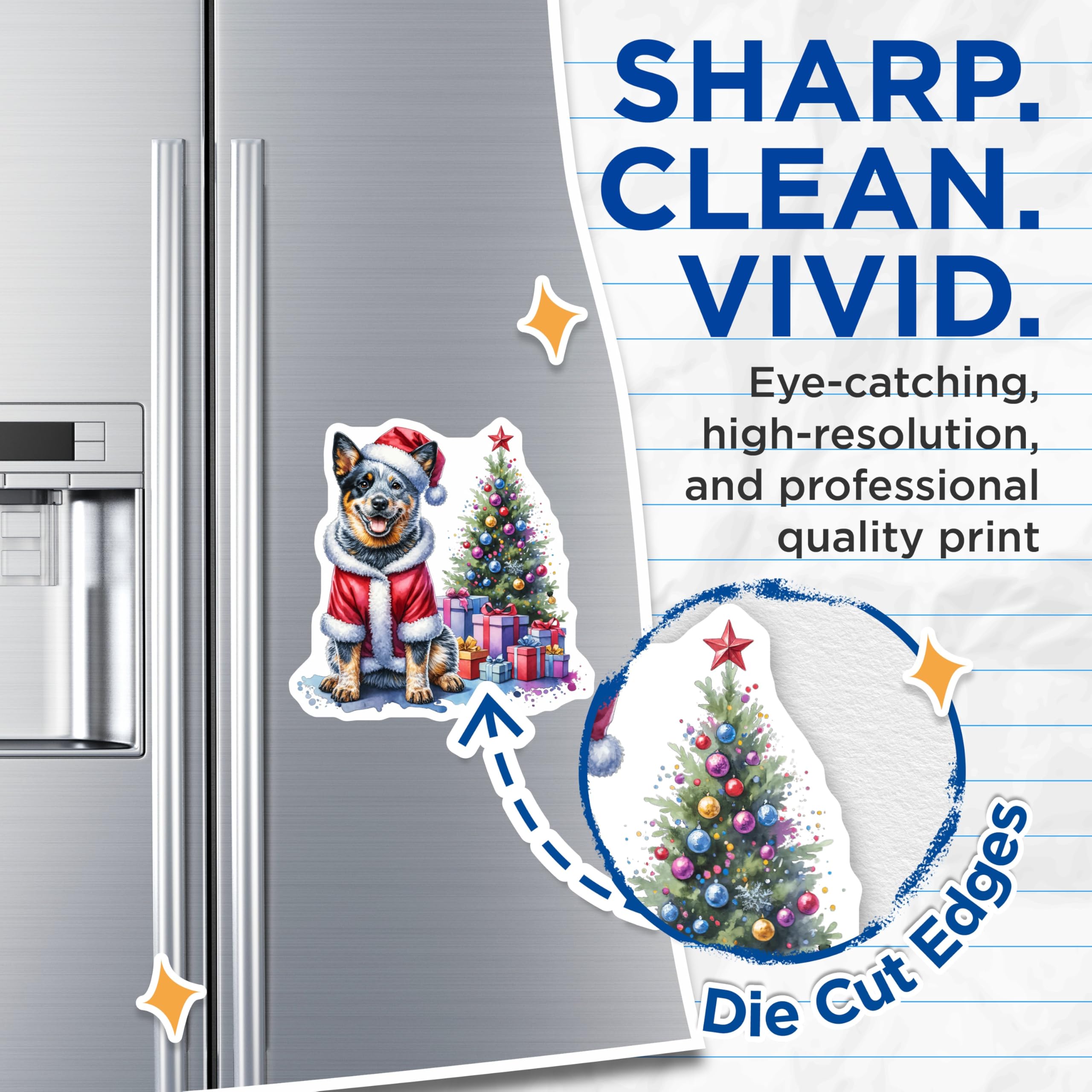 (2 Pack) Blue Heeler Christmas Dog Magnets - Santa Dog Portrait - Holiday Season Decor - Pet Lover Decor - 5 Inches On Longest Side - Thick Durable Magnet - Made in USA - MAG30562