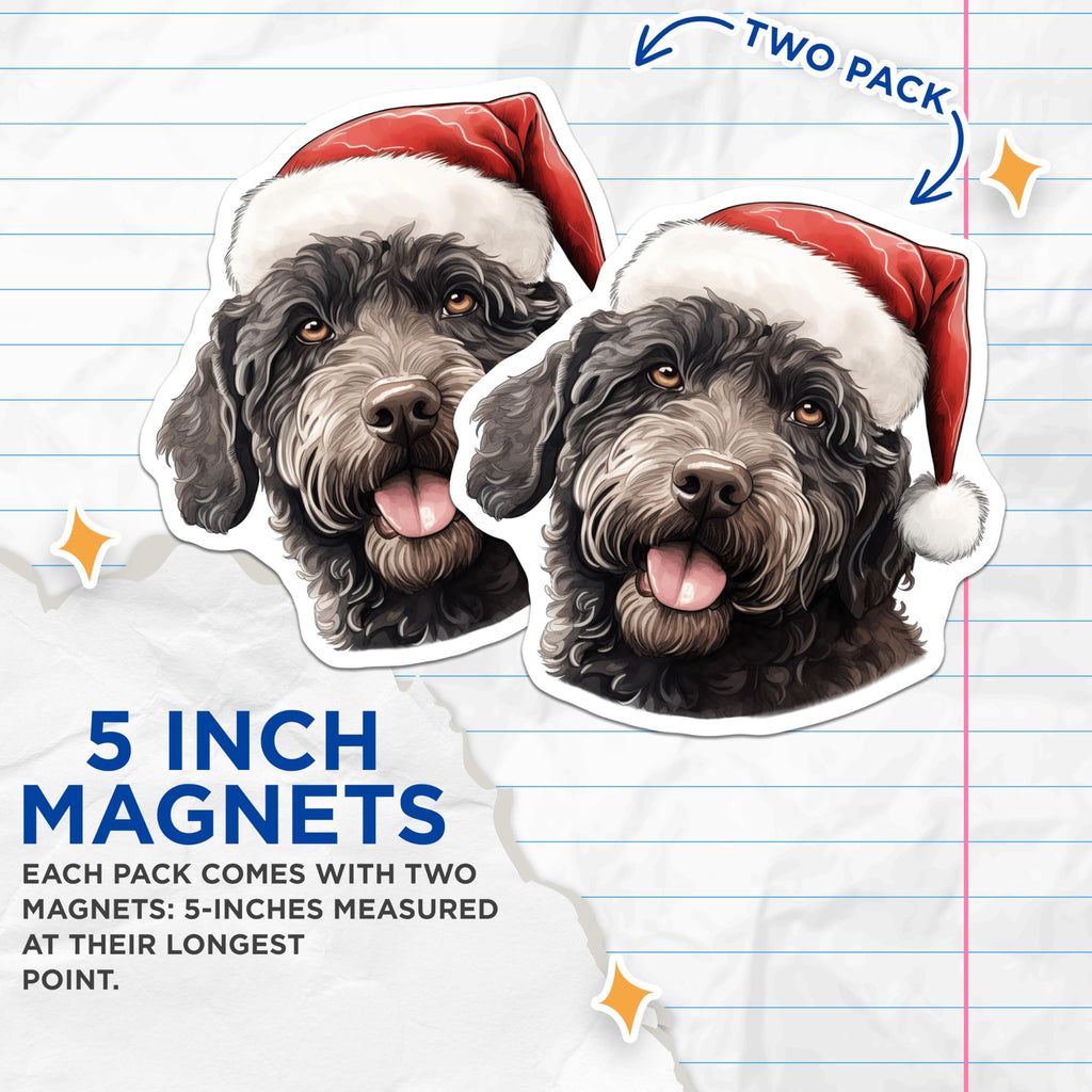 (2 Pack) Christmas Doodle Dog Magnets - Santa Hat Pup Decor - Holiday Pet Refrigerator Magnets - Animal Lover Collection - 5 Inches On Longest Side - Thick Durable Magnet - Made in USA - MAG24385