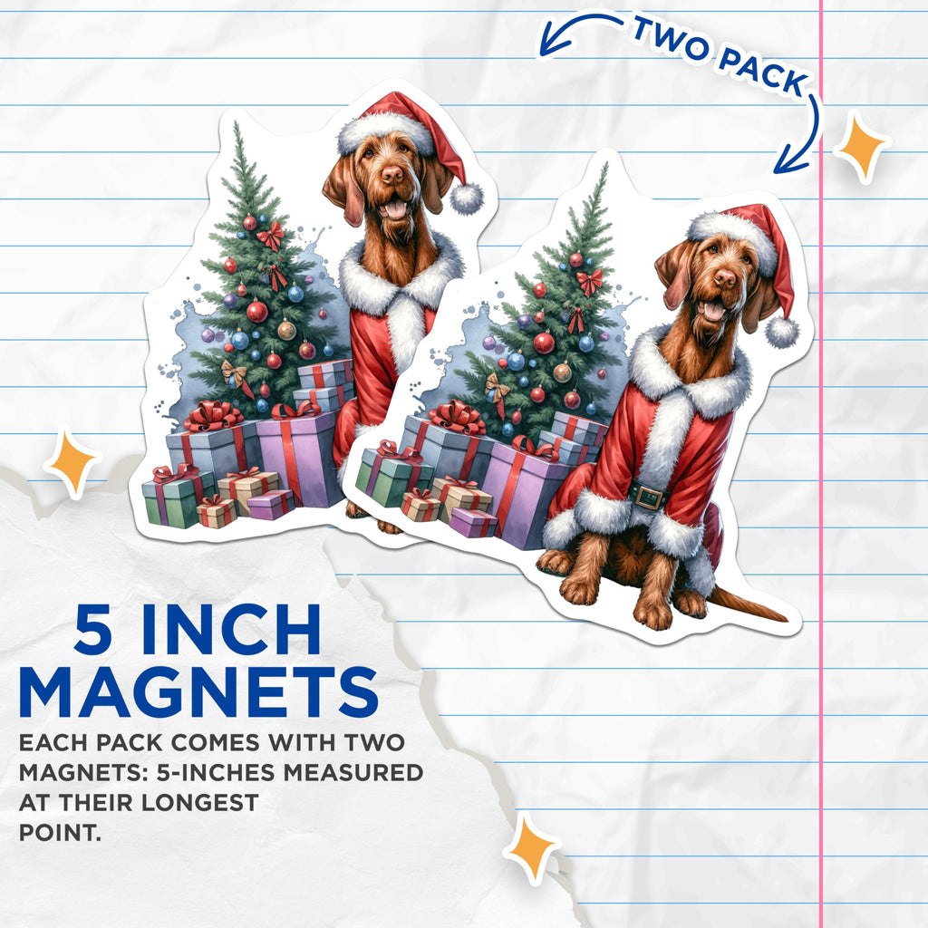 (2 Pack) Vizsla Christmas Magnets - Santa Dog Holiday Decor - Festive Pet Refrigerator Adornment - 5 Inches On Longest Side - Thick Durable Magnet - Made in USA - MAG24160