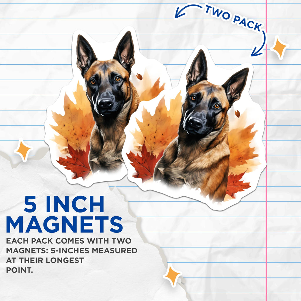 (2 Pack) German Shepherd Magnets - Malinois Dog Autumn Decor - Pet Lover Fall Fridge Magnets - 5 Inches On Longest Side - Thick Durable Magnet - Made in USA - MAG29252