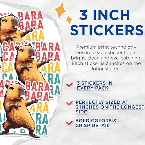 (3 Pack) Capybara Decals - Funny Animal Stickers - Laptop Decals - 3 Inches On Longest Side - Easy Peel & Apply - Made in USA - 3MCS1504