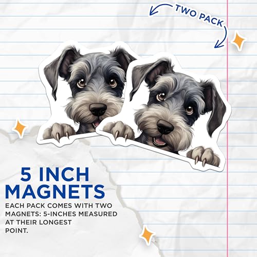 (2 Pack) Schnauzer Fridge Art Magnet - Animal Lover Kitchen Decoration - Dog Lover Refrigerator Decor - 5" On Longest Side - Sticks to Smooth Flat Surfaces - Made in USA - MAG9927