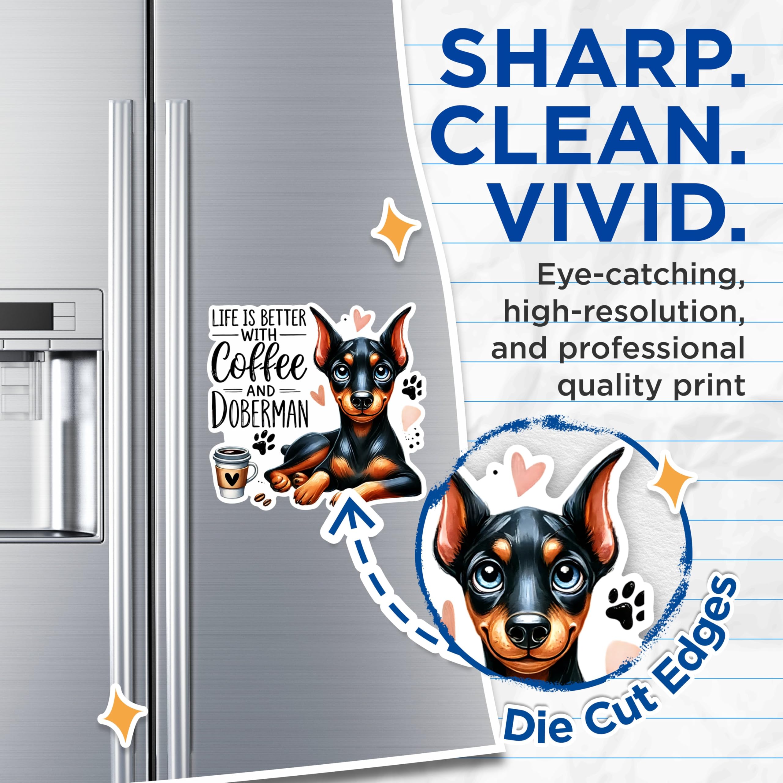 (2 Packs) Life is Better with Coffee and Doberman Magnets - Doberman Dog Breed Magnets - 5 Inches On Longest Side - Premium Magnet - for Fridges, Toolboxes, Cars - Made in USA - MAG2380