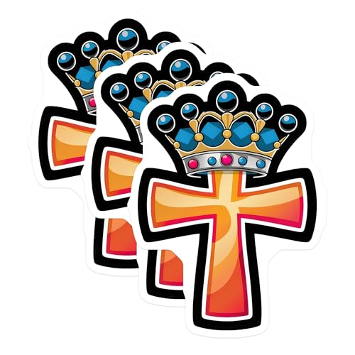 (3 Pack) Crown Cross Decals - Christian Symbol - Religious Art - Laptop Decals - 3 Inches On Longest Side - Easy Peel & Apply - Made in USA - 3MCS4381